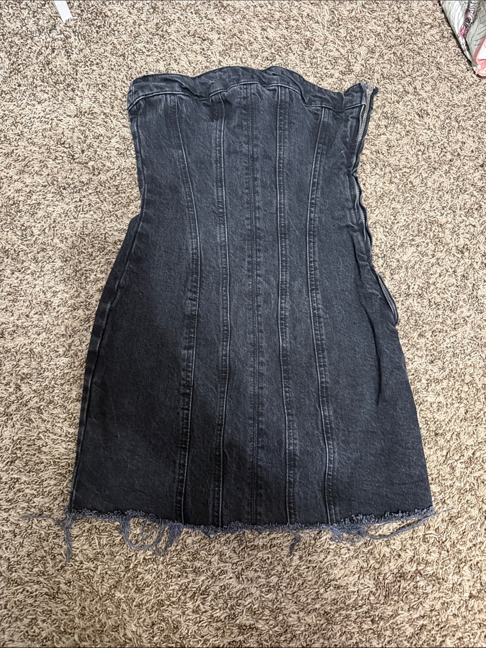 Zara Black Strapless Denim Corset Mini Dress